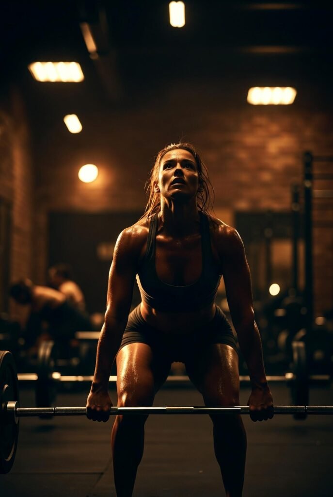 Fit person lifting weights in a modern gym at sunrise, representing gym motivation aesthetic quotes to fuel your 2026 fitness journey